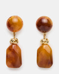 CHUNKY RESIN DOUBLE DROP EARRINGS BROWN