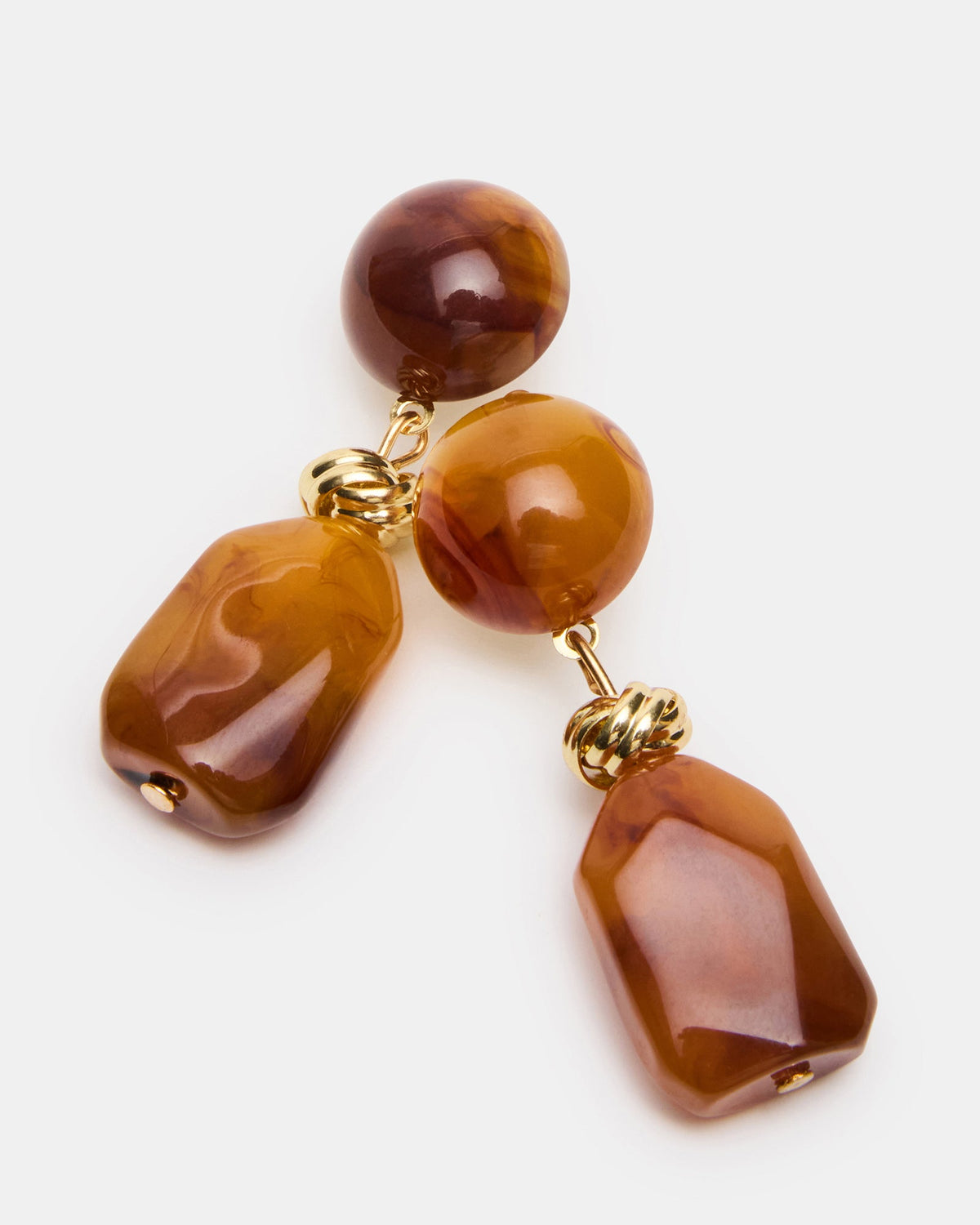 CHUNKY RESIN DOUBLE DROP EARRINGS BROWN